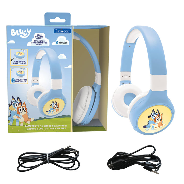 Lexibook, Bluey, 2-in-1 Bluetooth- und kabelgebundenes Headset, bequem und faltbar mit Lautstärkebeg