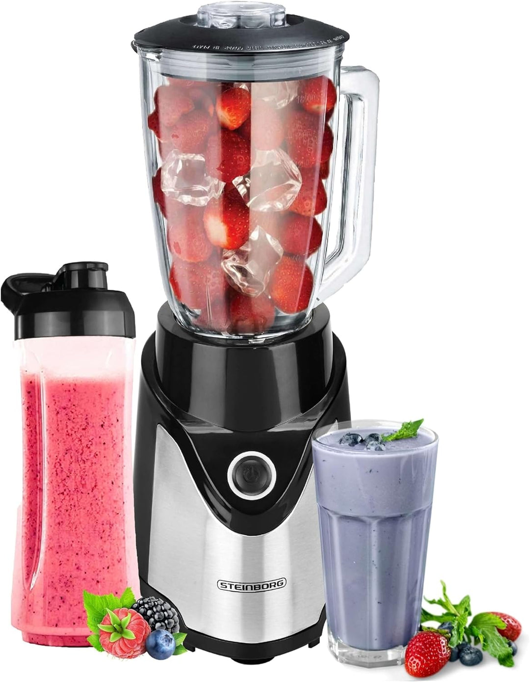 Steinborg Standmixer mit To-Go Becher | Smoothie Maker Mixer | 600 ml Glaskrug + 570 ml To-Go Becher