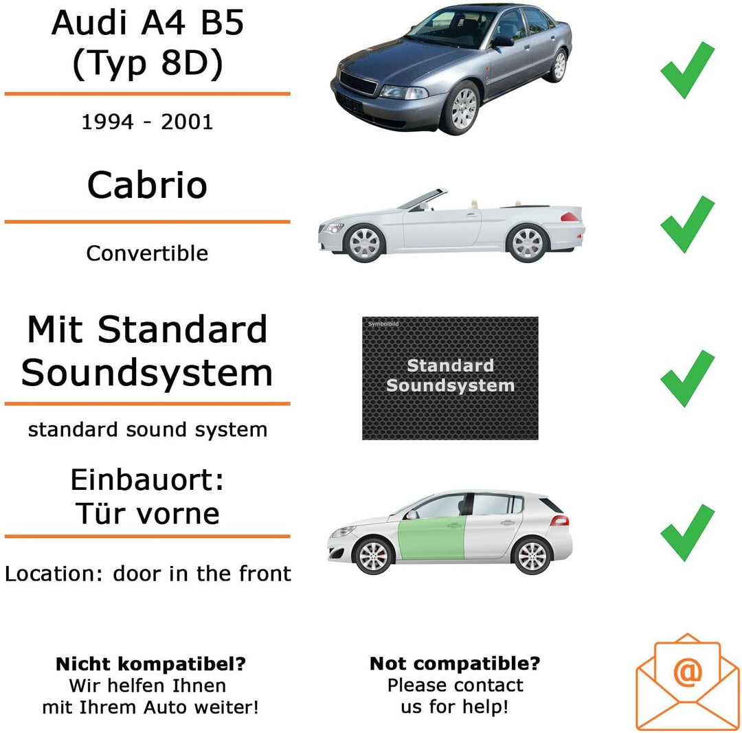 Lautsprecher Boxen Einbaupaket für Hifonics VX52E kompatibel mit Audi A4 B5, Cabrio Armaturenbrett |