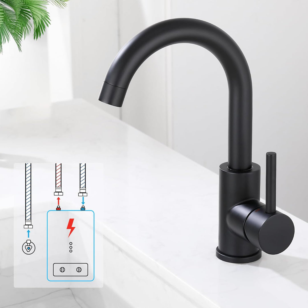 HOMELODY Niederdruck Armatur Bad/Küche Schwarz Waschtischarmatur 360° Drehbar Wasserhahn Bad Armatur
