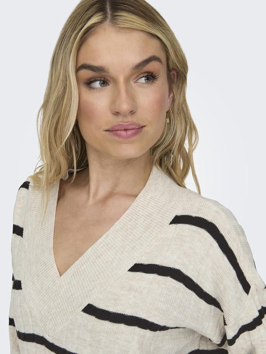 ONLY Female Strickkleid Onlnew Langes Kleid XXL Pumice Stone/Stripes:black, XXL Pumice Stone/Stripes