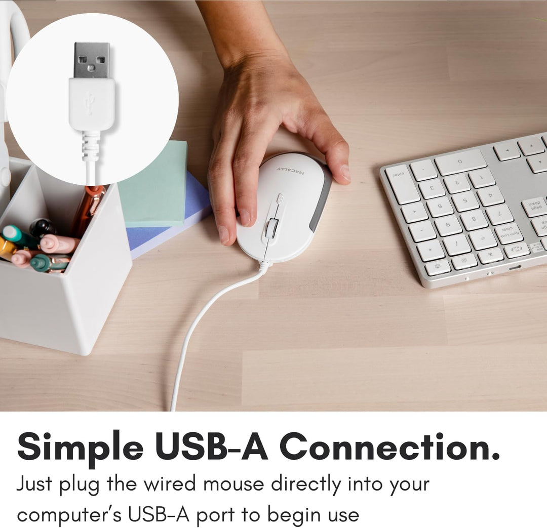 Macally Leise kabelgebundene Maus – schlanke und kompakte USB-Maus für Apple Mac oder Windows PC Lap
