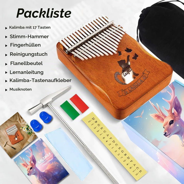 Kalimba 17 Schlüssel Daumenklavier - Katze Tragbares Mbira Sanza Finger Piano Professionelles Musiki