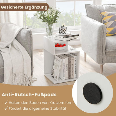 COSTWAY Beistelltisch Holz, 3 Ebenen Sofatisch, Nachttisch weiss, modern, für Wohnzimmer und Schlafz