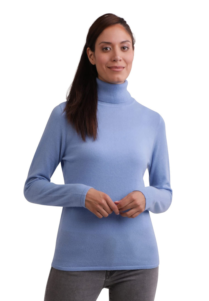 100% Kaschmir Damen Pullover | Sweater Rollkragen 2-fädig XS Hellblau, XS Hellblau