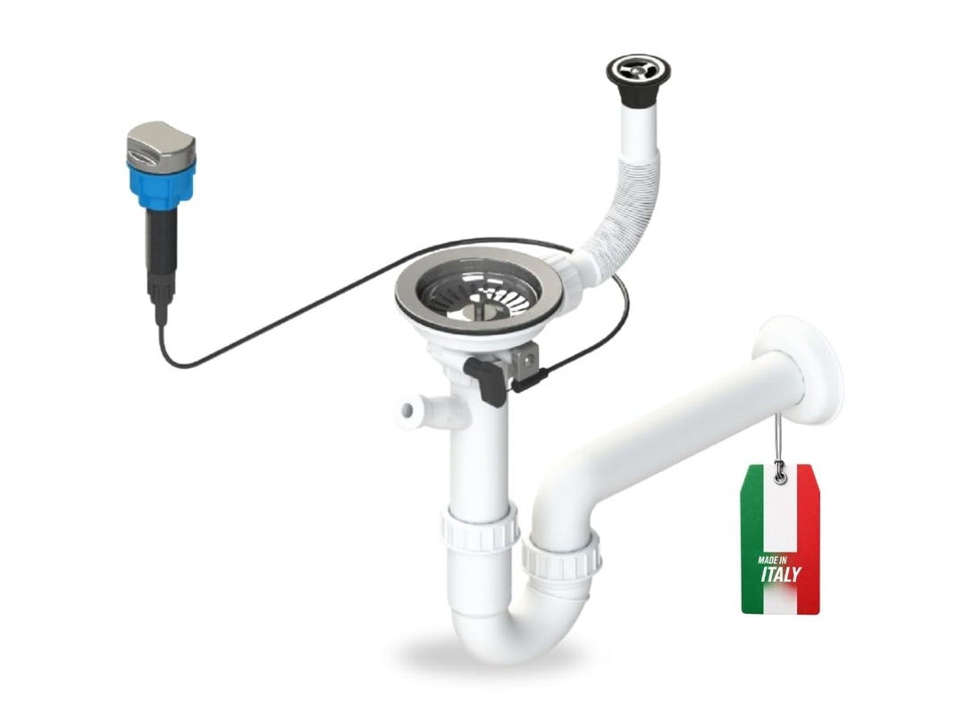 GRANMASTER Siphon Küchenspüle Automatischer 1-Kammer Raumsparsiphon mit überlauf auf der Abtropfscha