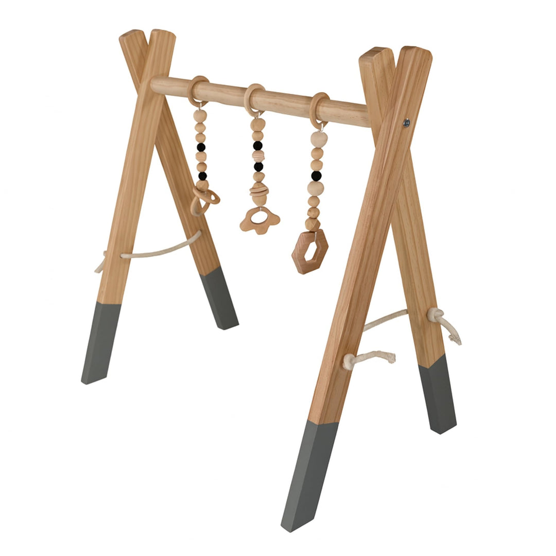 Lemodo Spielbogen Baby aus Kiefernholz Natur – Montessori Spieltrapez klappbar mit 3 Anhängern, leic
