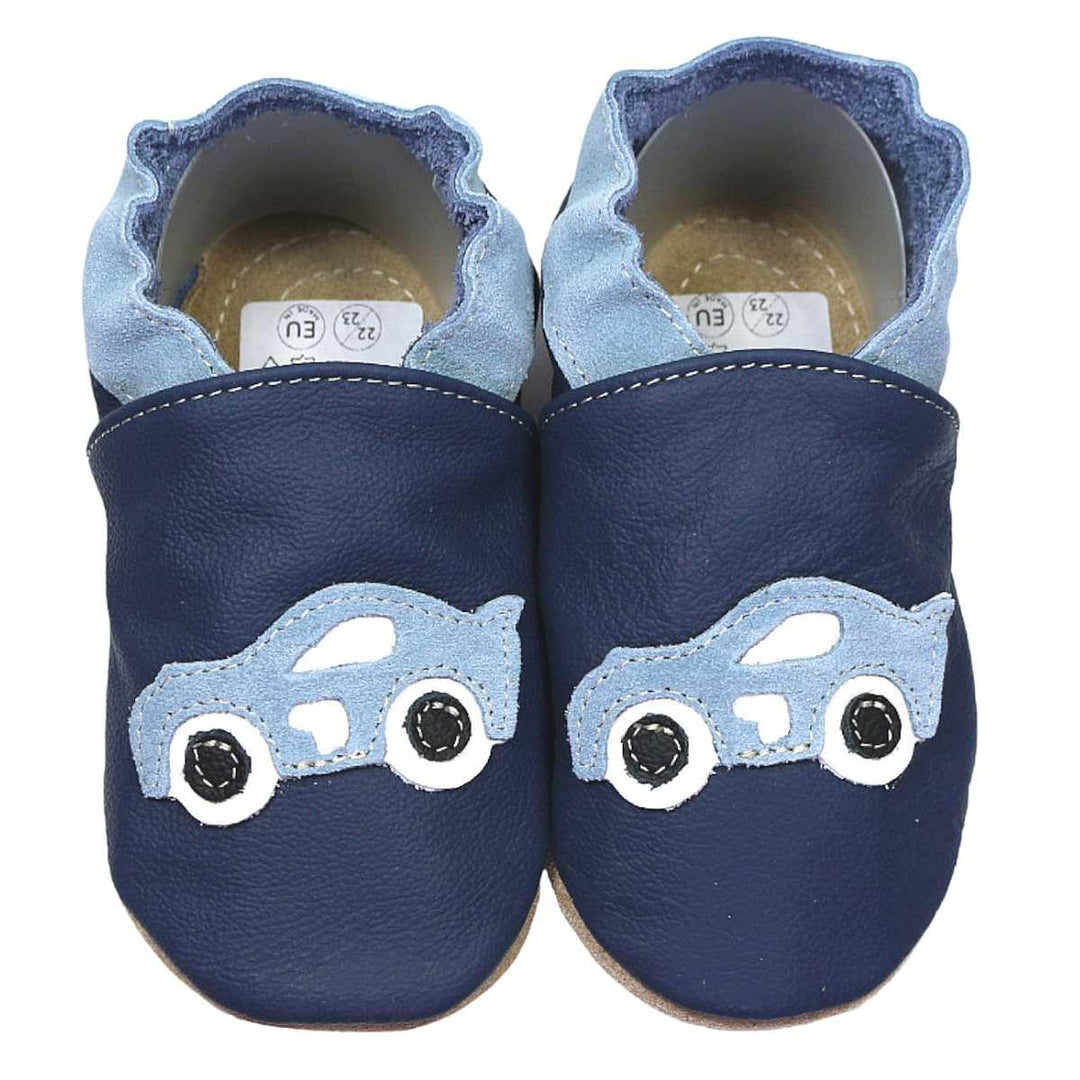 HOBEA-Germany Kitaschuhe Safestep, Kinderhausschuhe, Lederschuhe 28/29 EU Rennauto Dunkelblau, 28/29