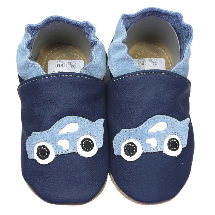 HOBEA-Germany Kitaschuhe Safestep, Kinderhausschuhe, Lederschuhe 20/21 EU Rennauto Dunkelblau, 20/21