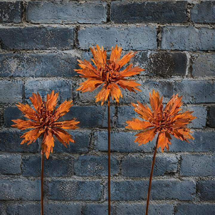 3 er Rostige GartendekoSet Rost Deko für Garten Cortenstahl Gartenstecker Metall Blume Mohn Gartende