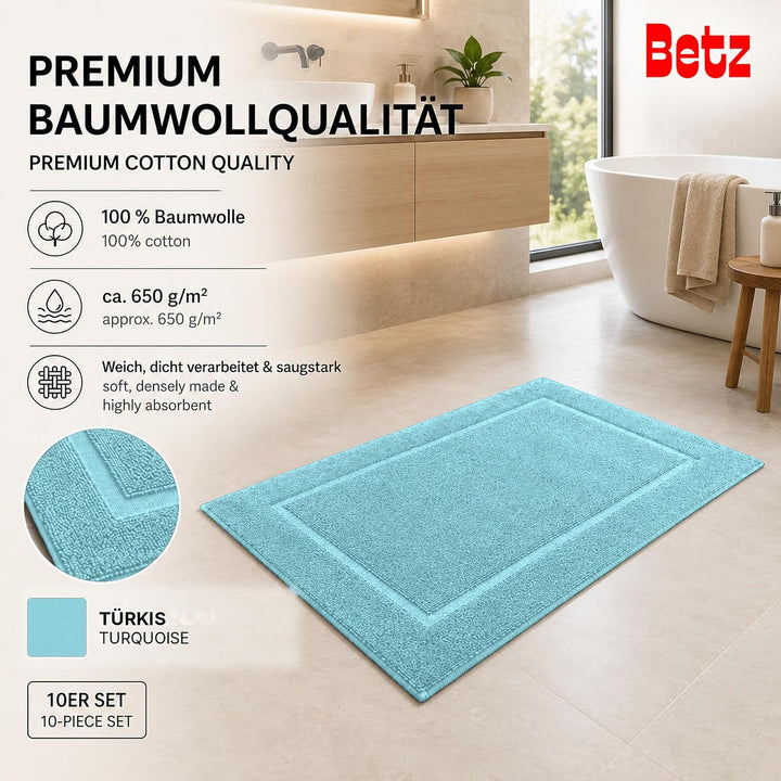Betz Badvorleger Premium 10 Stück 50×70 cm – Badematte aus 100% Baumwolle (ca. 650 g/m²), saugstark