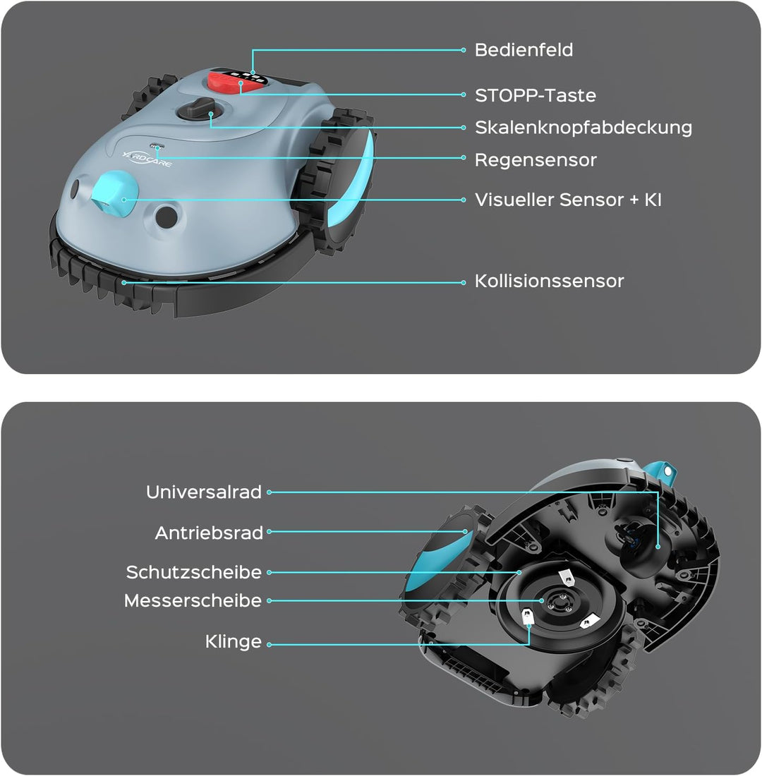 V100 Mähroboter ohne Begrenzungskabel, mit Vision-Navigation, Hindernisvermeidung(150 Arten), 4,0 Ah