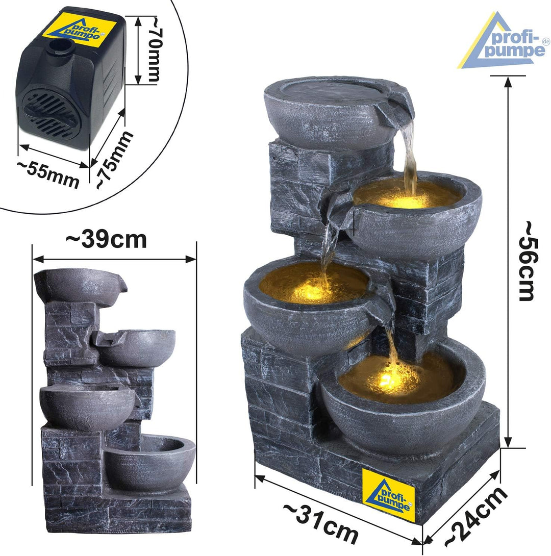 Gartenbrunnen Brunnen Zierbrunnen Zimmerbrunnen Springbrunnen Brunnen mit LED-Licht 230V Wasserfall