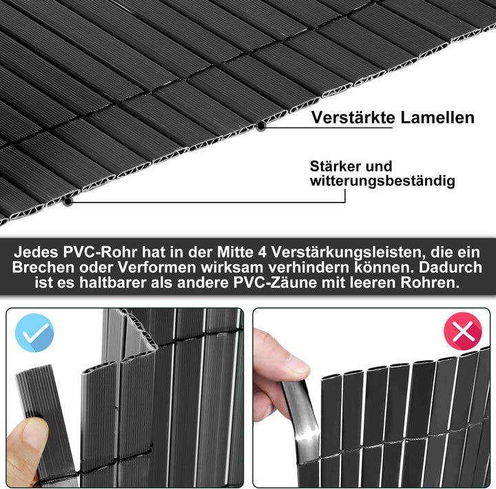Izrielar Sichtschutzmatte, PVC Sichtschutzzaun, 4-Gewicht-Verstärkung, 0.9 x 5M Sichtschutz für Zaun