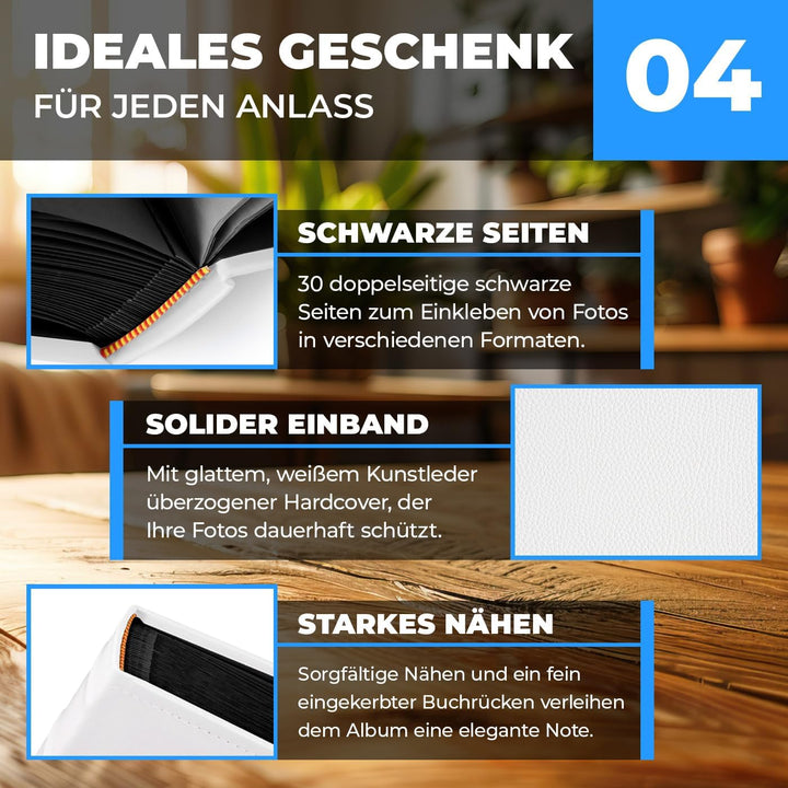 Maverton Fotoalbum zum Selbstgestalten + mit Aufdruck - für 240 Fotos 10x15-60 schwarze Seiten - Grö