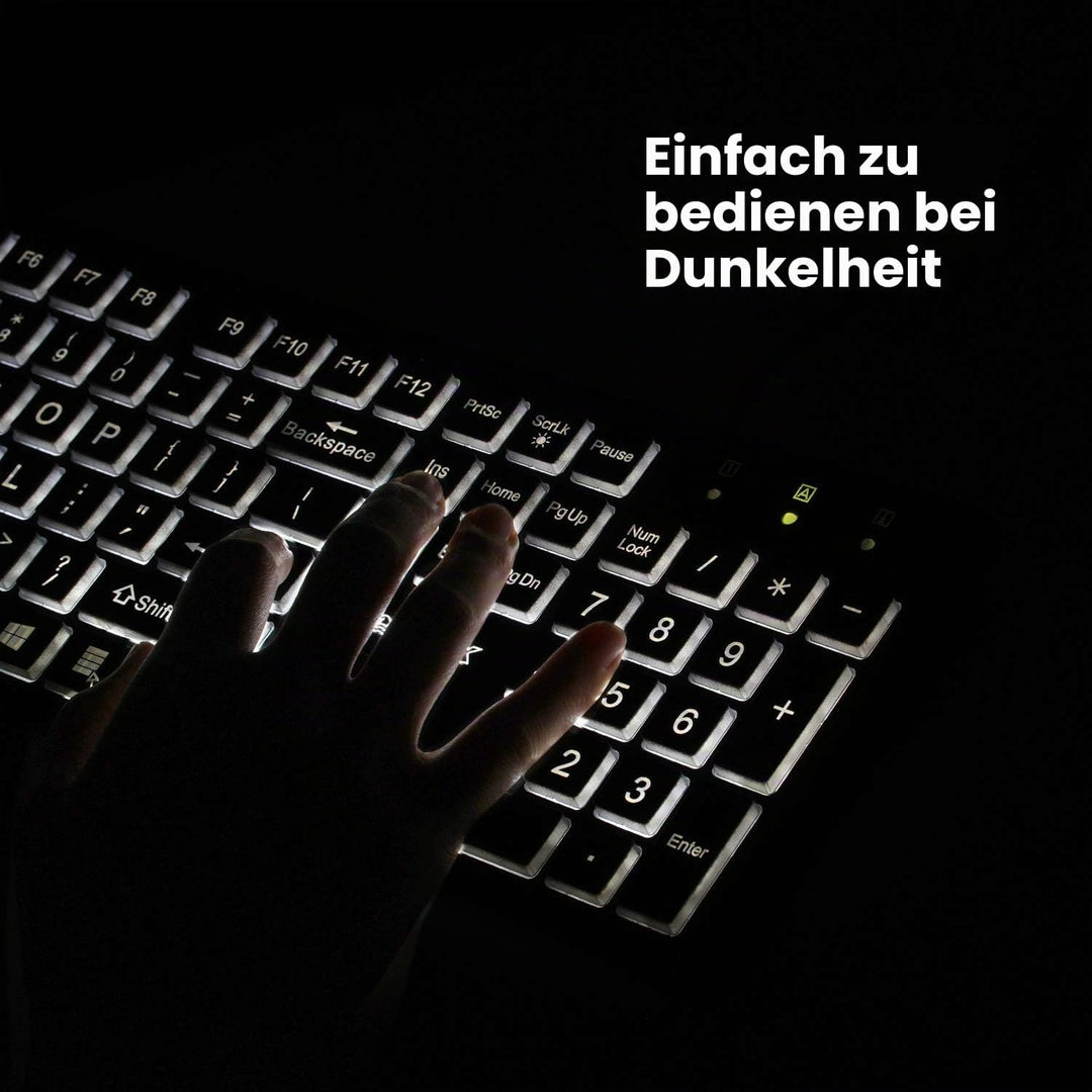 Perixx PERIBOARD-317 USB-Tastatur mit kabelgebunden, beleuchtet, Big Print Letter mit weiss beleucht