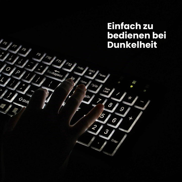 Perixx PERIBOARD-317 USB-Tastatur mit kabelgebunden, beleuchtet, Big Print Letter mit weiss beleucht