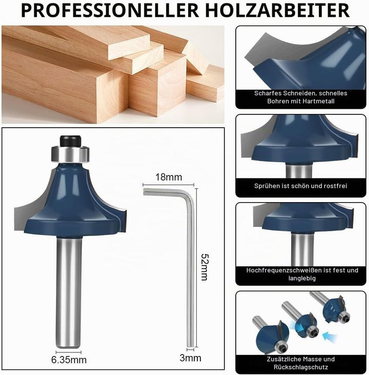 flintronic Fräser-Set, 6.35MM Fräsen Werkzeug Set, 15-tlg Holzkoffer Geschmiedeter Werkzeugstahl Obe