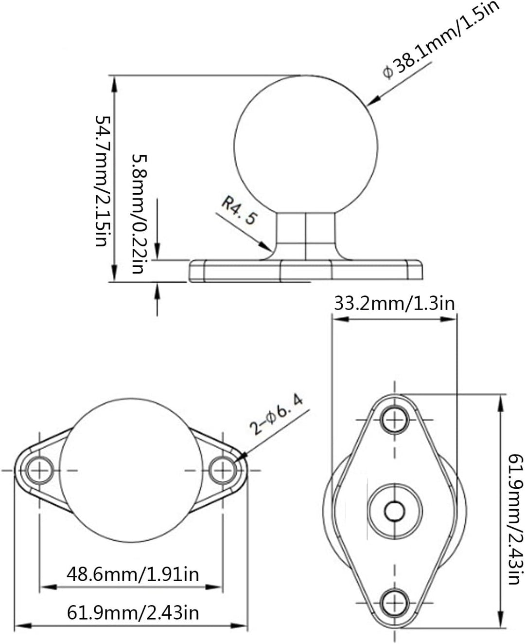 1,5 Zoll Ram Kugelhalterung, Ram Halterungskugel aus Eloxierter Aluminiumlegierung, Runde Platte mit