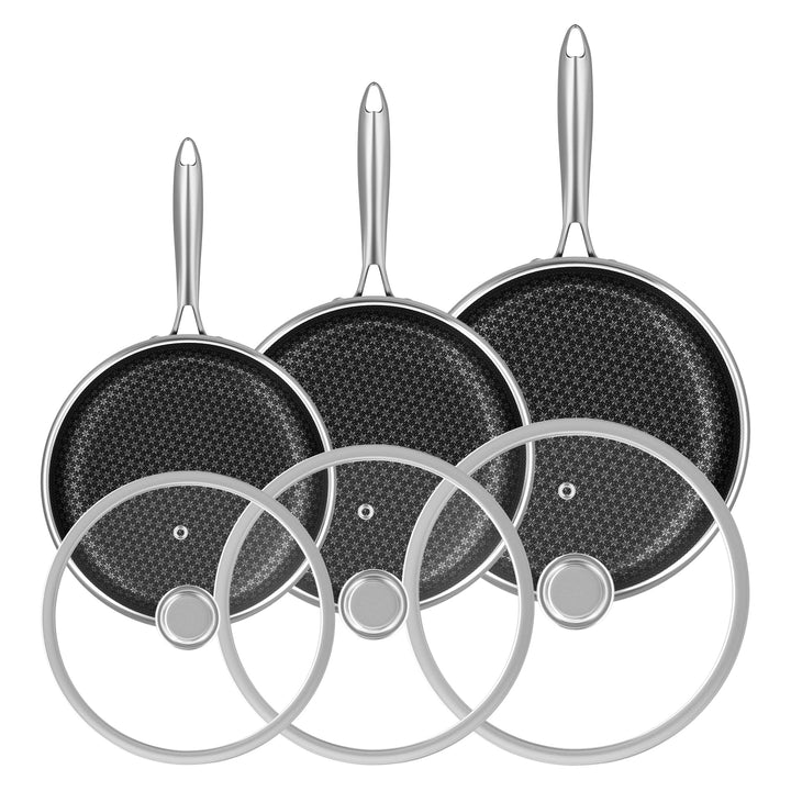RIOVARM Edelstahl Pfannenset Induktion Antihaft Bratpfannen Set mit Deckeln 20cm 26cm 30cm Wok Pfann