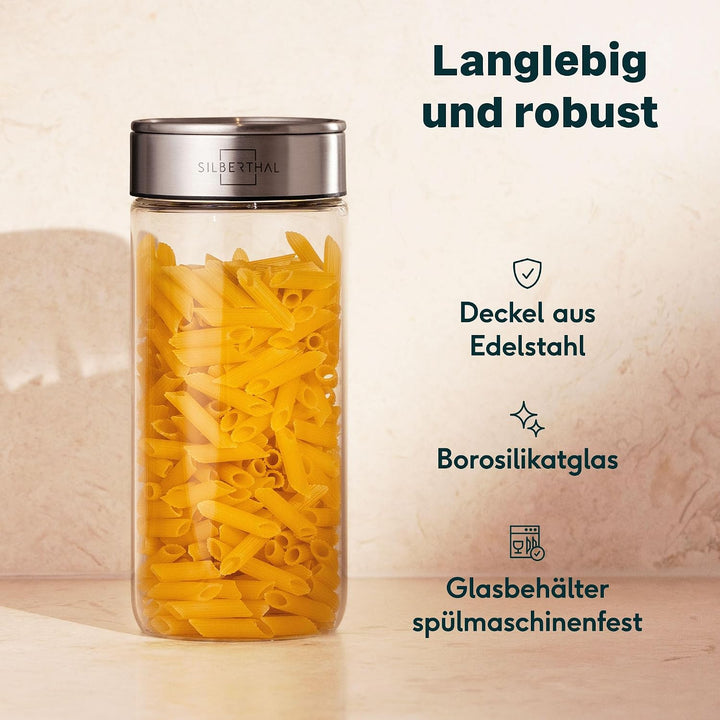 SILBERTHAL Vorratsdosen Glas mit Deckel 1300 ml - Vorratsgläser mottensicher für luftdichte & auslau