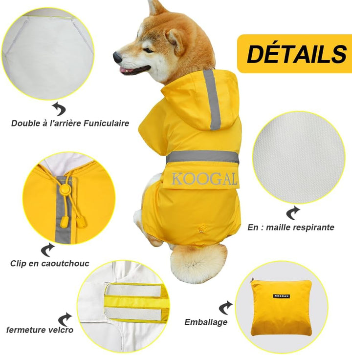 KOOGAL Grosse Hunde Regenjacken Mit Kapuze,Hunde Regenmantel,Mit Reflektierenden Sicherheitsstreifen