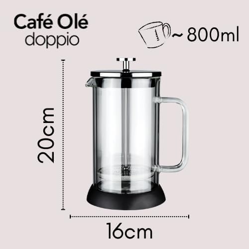 Café Olé Doppio Kaffeebereiter aus doppelwandigem Glas, französische Presse, rutschfester Silikonbod