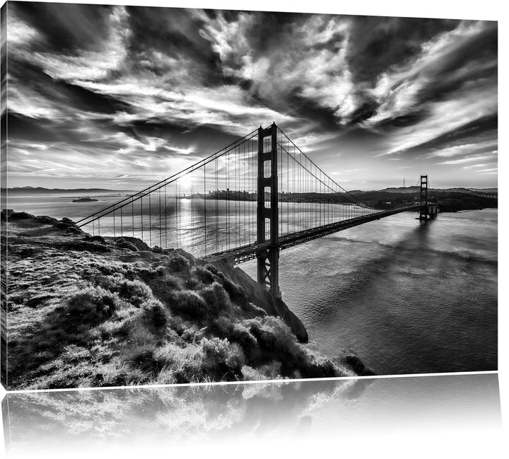Pixxprint Monocrome, Gigantische Golden Gate Bridge in San Francisco, Format: 100x70 auf Leinwand, 1