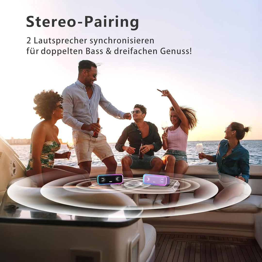 DOSS SoundBox Pro+ Bluetooth Lautsprecher mit IPX6 Wasserdicht, 24W Dualen Bass-Treibern, Stereo-Pai