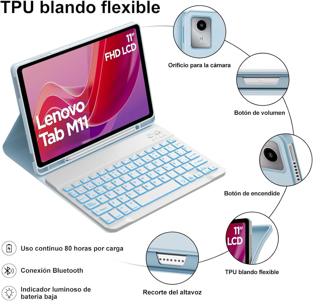 WINCHKING Tastatur für Lenovo Tab M11, 27,9 cm (11 Zoll), Hülle mit spanischer Tastatur, Bluetooth,