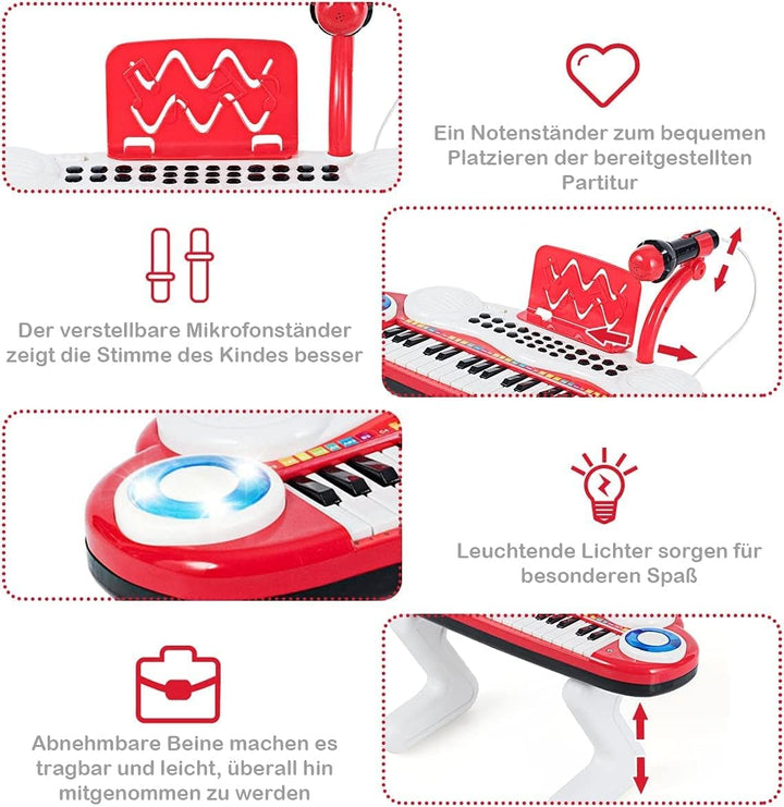 COSTWAY 37 Tasten Klaviertastatur mit Licht, Kinder Keyboard mit Ständer, Klavier Spielzeug elektron