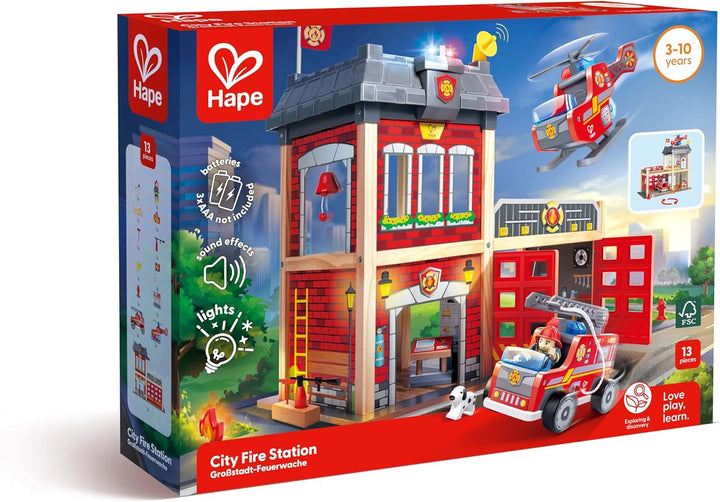 Grossstadt-Feuerwache Spieleset von Hape aus Holz für Kinder ab 3 Jahren