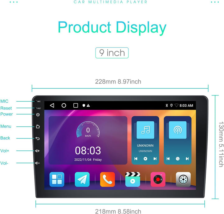 Rimoody 2G+64G Autoradio 2 Din Android Wireless Carplay Android Auto, 9 Zoll Touchscreen 2 Din Radio