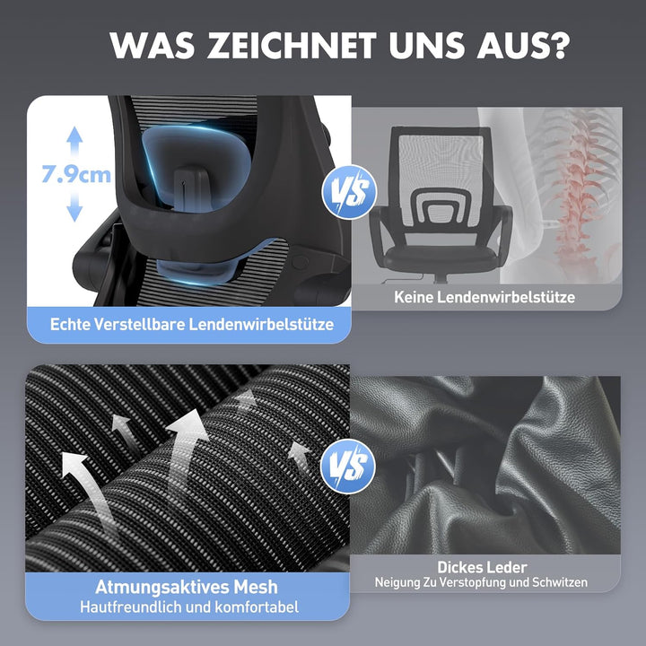 COLAMY Bürostuhl Mesh Computer Stuhl mit Verstellbarer Kopfstütze und Lendenwirbelstütze, Schreibtis