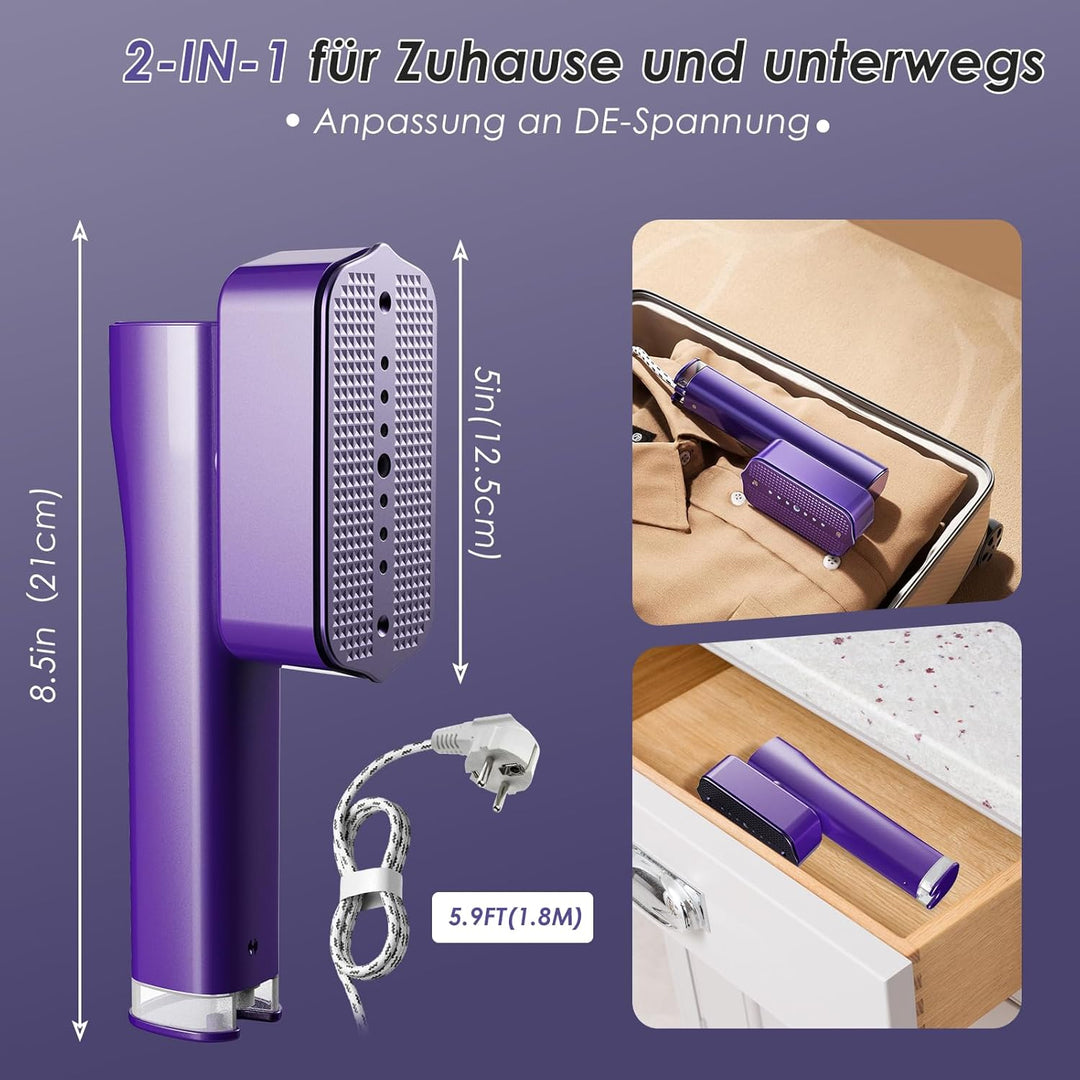 Dampfglätter, Steamer 2-in-1 Hand Bügeleisen für Kleidung Tragbarer Dampfglätter mit LED Display, 4