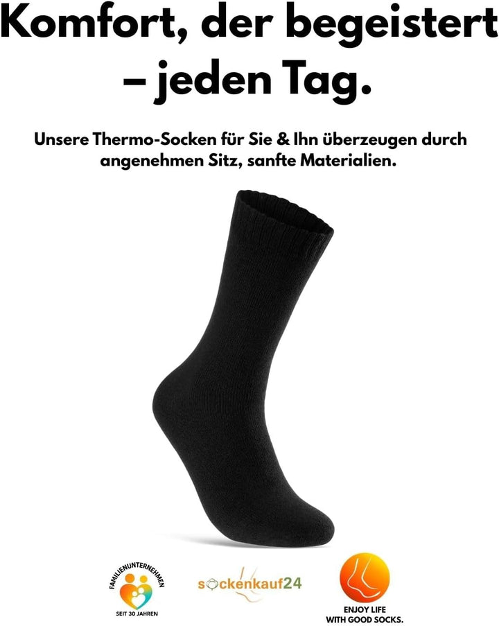 6 | 12 | 24 Paar THERMO Socken Damen & Herren Wintersocken Vollfrottee, 6 Paar | Schwarz