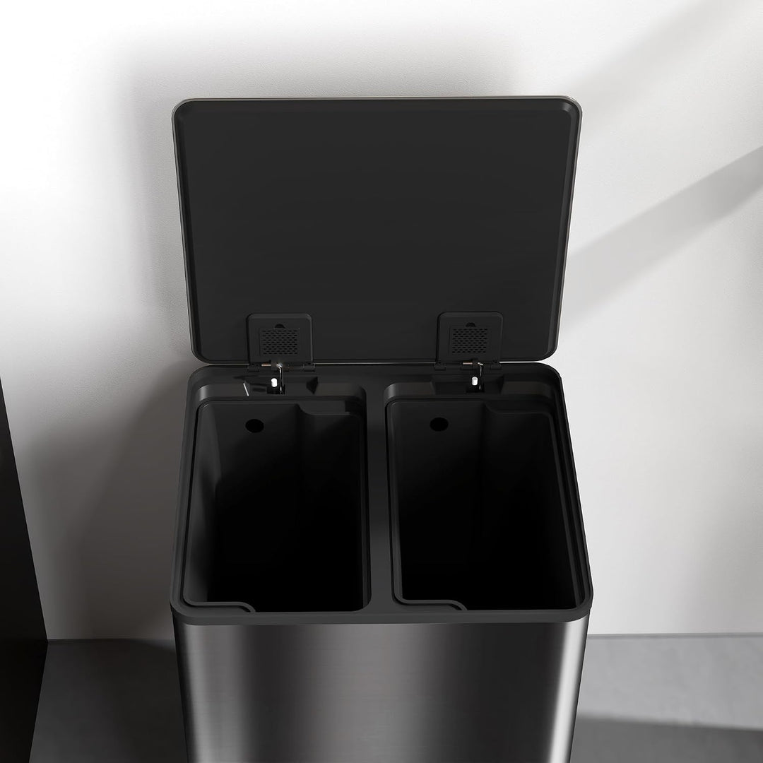 HOMCOM Mülleimer Küche 2x30L Softclose-Deckel Schwarz 47,7x37,5x66,8cm Glänzend Schwarz 2 x 30 L, Gl