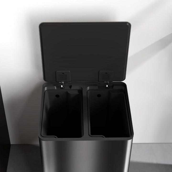 HOMCOM Mülleimer Küche 2x30L Softclose-Deckel Schwarz 47,7x37,5x66,8cm Glänzend Schwarz 2 x 30 L, Gl