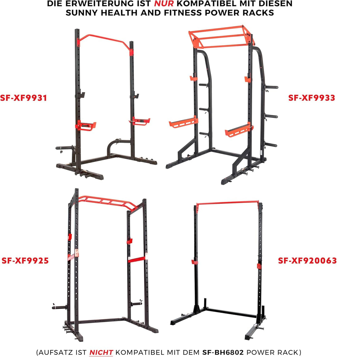 Sunny Health & Fitness Power Cage Squat Rack Upgrade-Zubehör, Dip-Stange, Hantelscheibenhalter, Belt