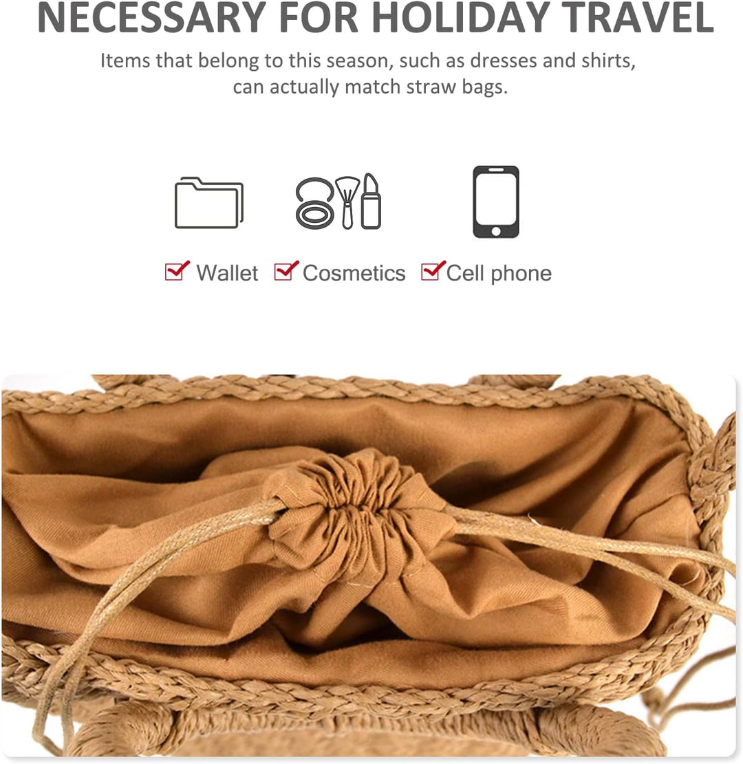 NICOLE & DORIS Handtasche Damen Umhängetasche Stroh Strandtasche Klein Handy Tasche Gewebte Strandta