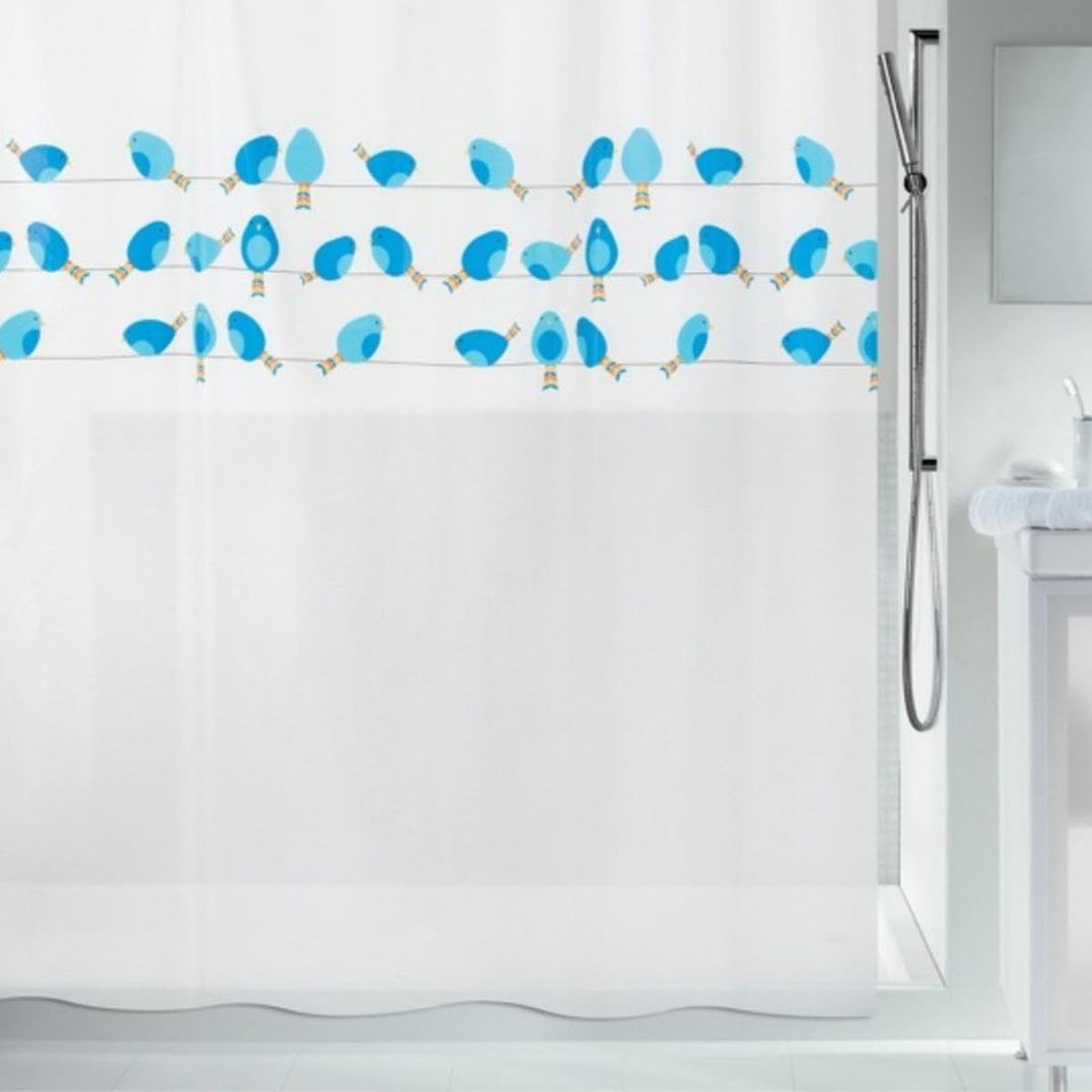 Spirella Anti-Schimmel Duschvorhang Vögel Anti-Bakteriell, waschbar, wasserdicht PEVA 180x200cm Blau