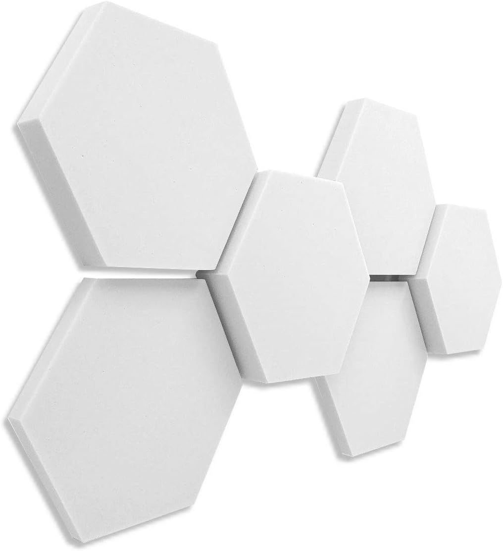 platino24 Schallabsorber 3D-Set Hexagon aus Basotect G+, 6 Elemente 2x je 300x30mm + 2x 300x50mm, 2x