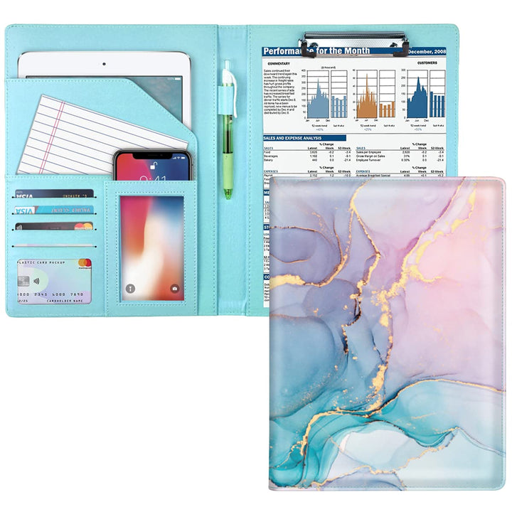 WAVEYU Padfolio mit Klemmbrett, Ordner, Portfolio, marmoriertes Leder, Klemmbrett mit Deckel für A4-