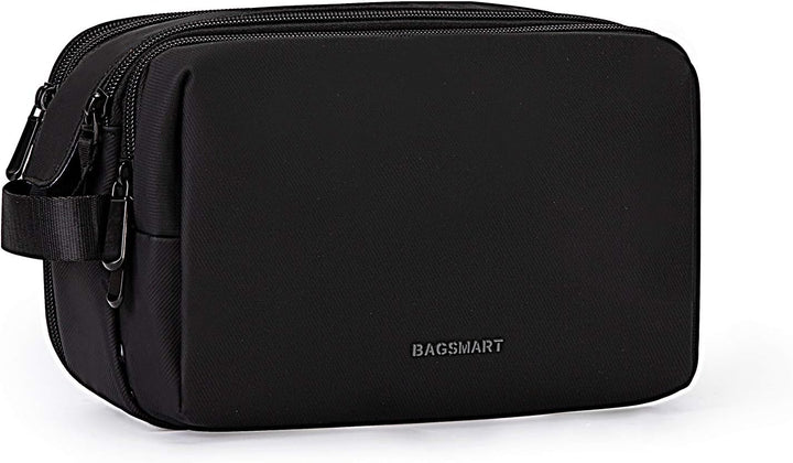 BAGSMART Kulturbeutel für Herren, Reise Kulturtasche Reisezubehör Schwarz-lederfolie M, Schwarz-lede