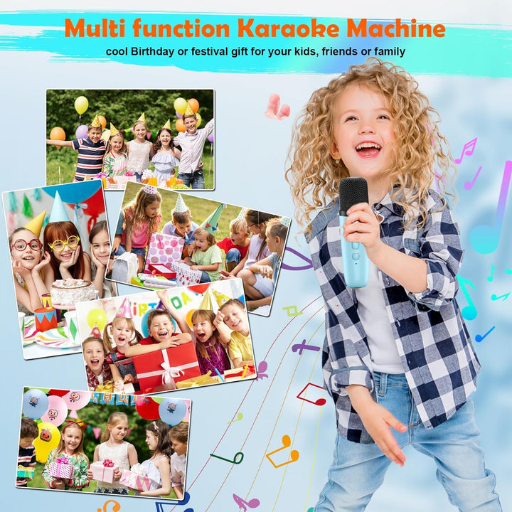 Karaoke Maschine Kinder, Mini Karaoke Maschine mit 2 Mikrofonen, Spielzeug ab 3-12 Jahre Mädchen Jun