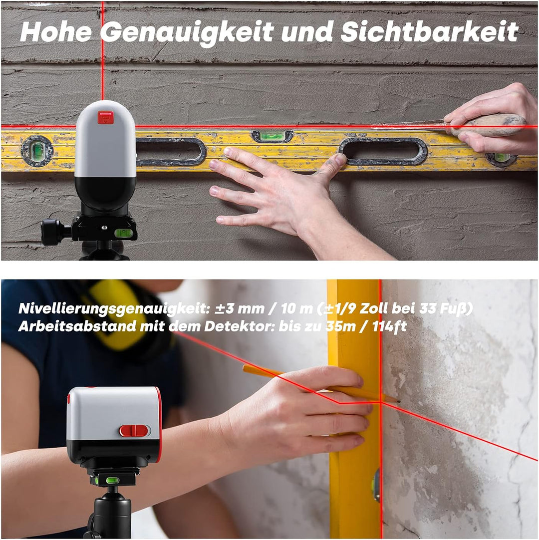 ENVENTOR Kreuzlinienlaser Roter, Selbstnivellierend Linienlaser 35M ± 0,3 mm/m, Dual-Lasermodul, IP5