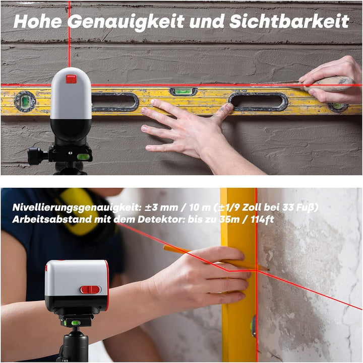 ENVENTOR Kreuzlinienlaser Roter, Selbstnivellierend Linienlaser 35M ± 0,3 mm/m, Dual-Lasermodul, IP5