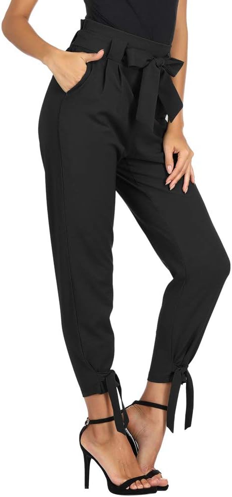 Grace Karin Damen Bleistifthose Elastischer Bund Bow-Knot Mode Slim Fit M Schwarz, M Schwarz