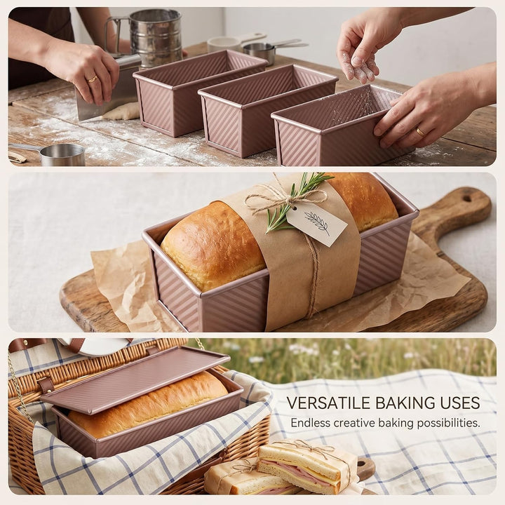 GETRICH Toastbrot Backform mit Deckel, 1000g, 32x 12x 11 CM, Roségold | Antihaft, Rechteckig Brotbac