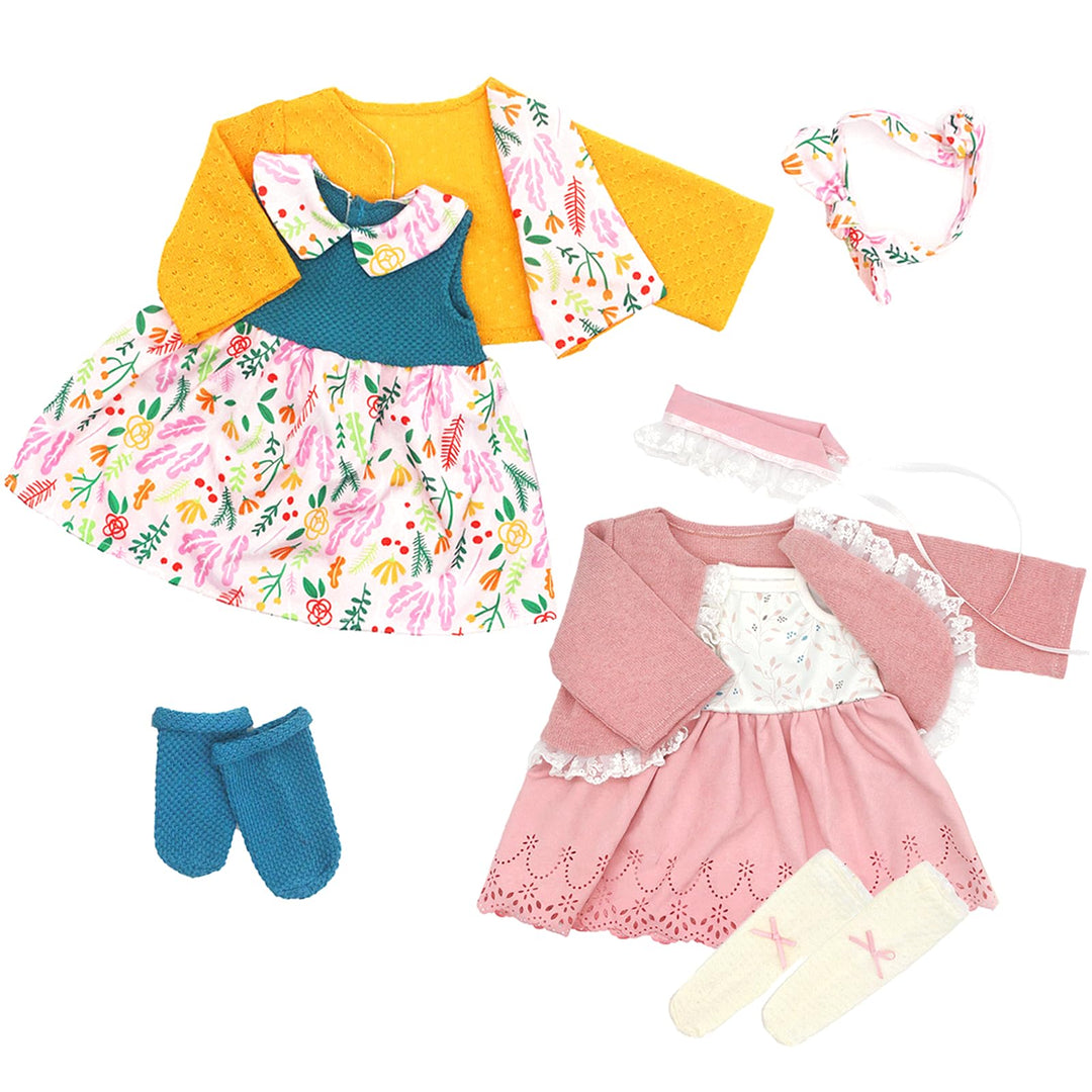 Puppenkleidung für 50-55 cm Baby Puppen mit Stirnband Mantel Kleid und Socken, 2-Packungen
